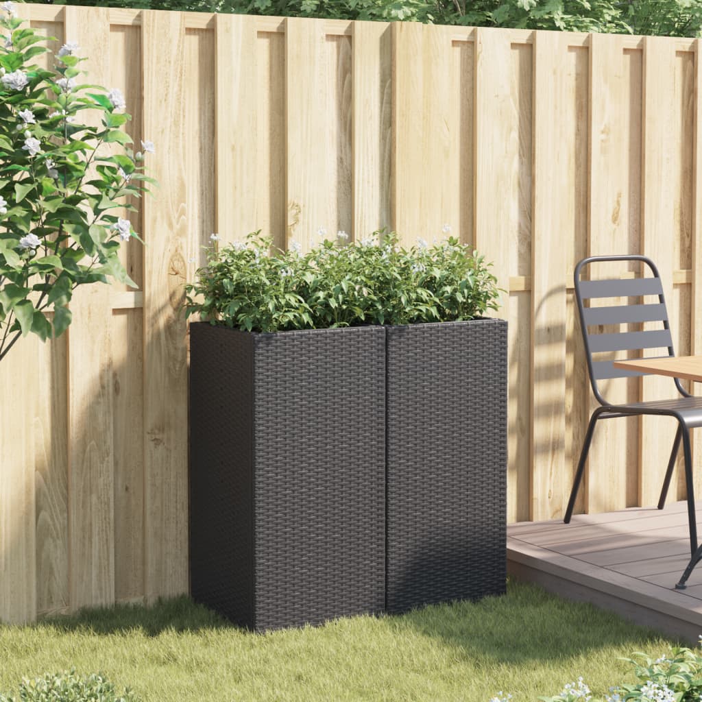 vidaXL Vaso/floreira de jardim 2 pcs 40x40x80 cm vime PE preto