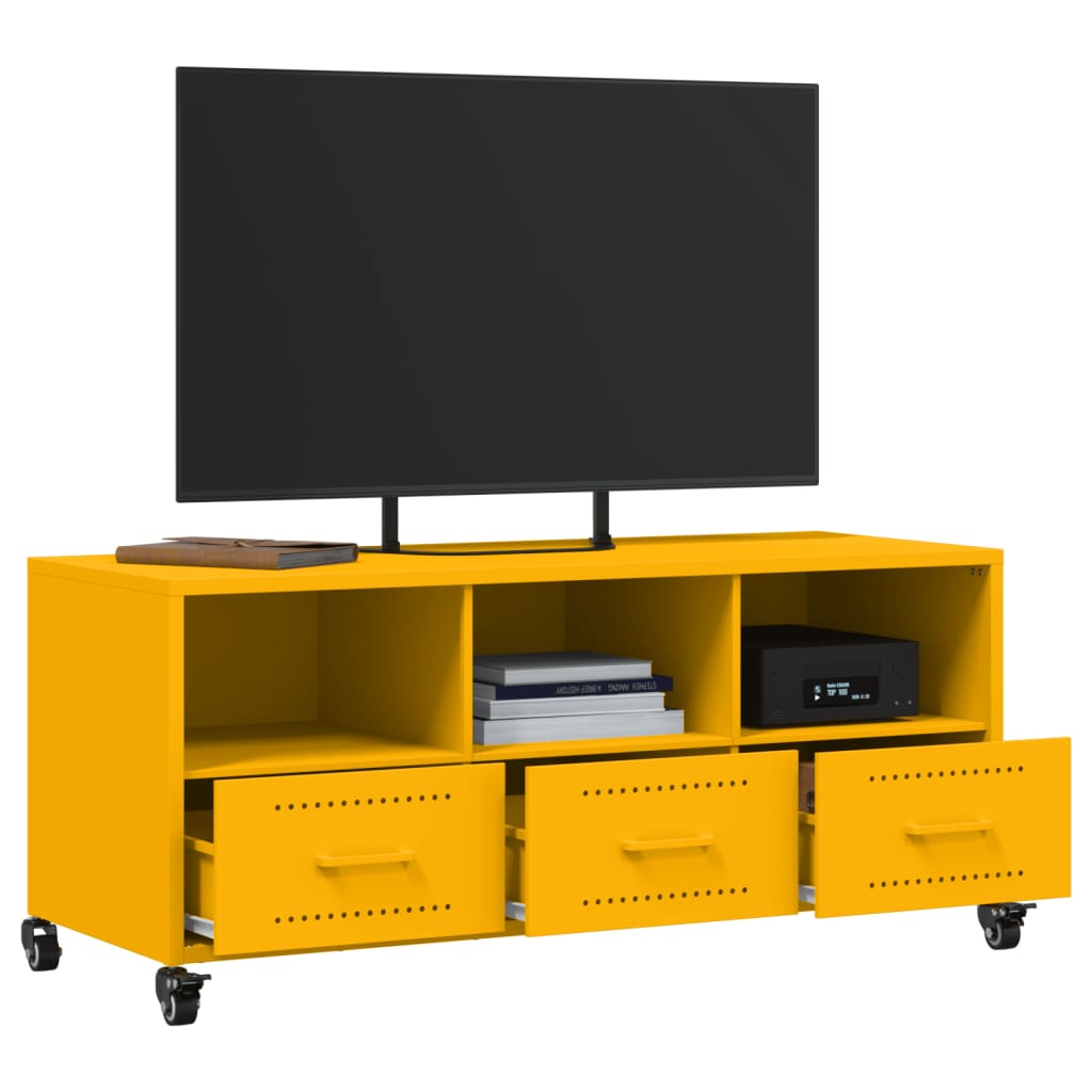 vidaXL Móvel de TV 100,5x39x43,5 cm aço amarelo mostarda