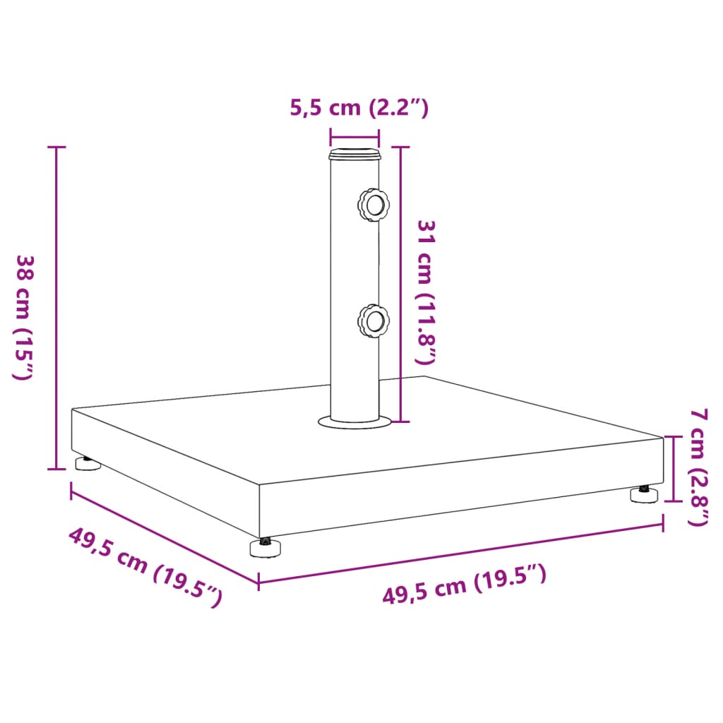 vidaXL Base de guarda-sol para postes de Ø32/38/48 mm 28 kg quadrado