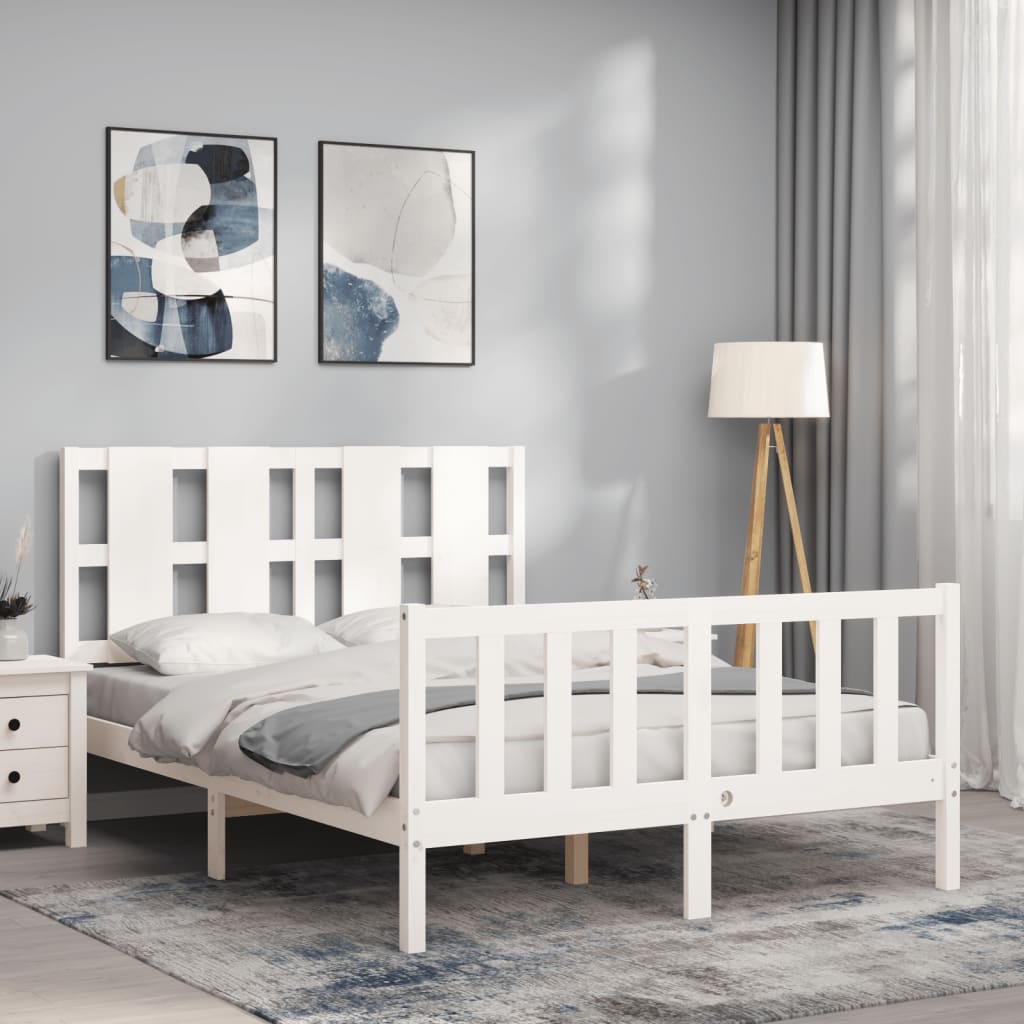 vidaXL Estrutura de cama com cabeceira 140x200cm madeira maciça branco