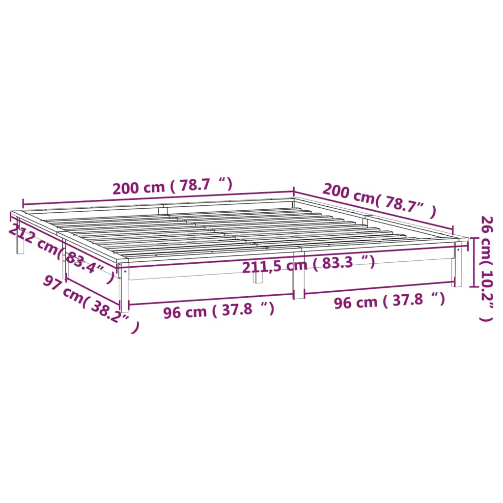 vidaXL Estrutura de cama c/ LEDs 200x200cm madeira maciça castanho mel