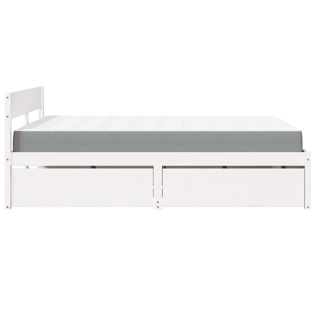 vidaXL Cama com gavetas e colchão 160x200 cm pinho maciço branco