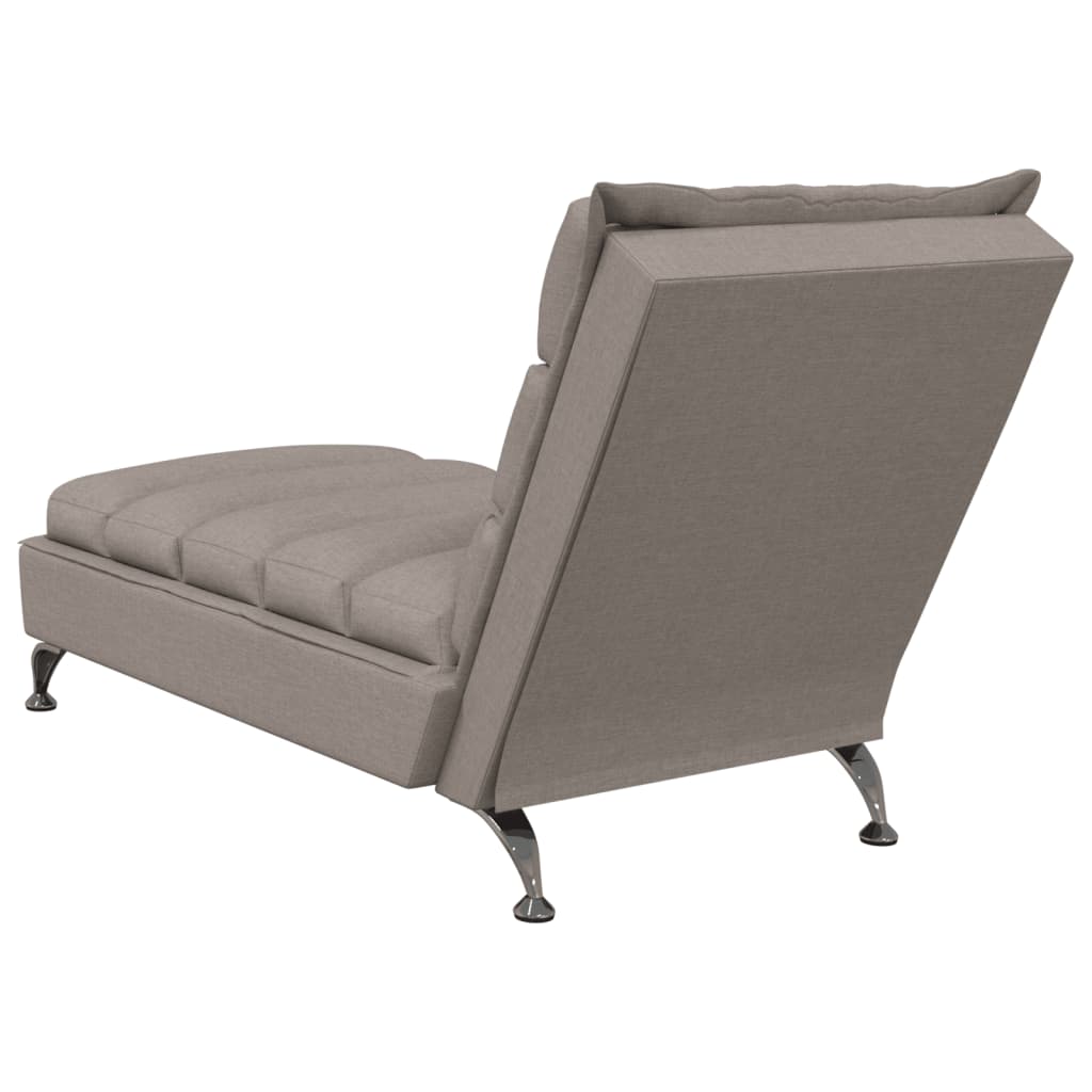 vidaXL Chaise lounge massagem c/ almofadões tecido cinza-acastanhado