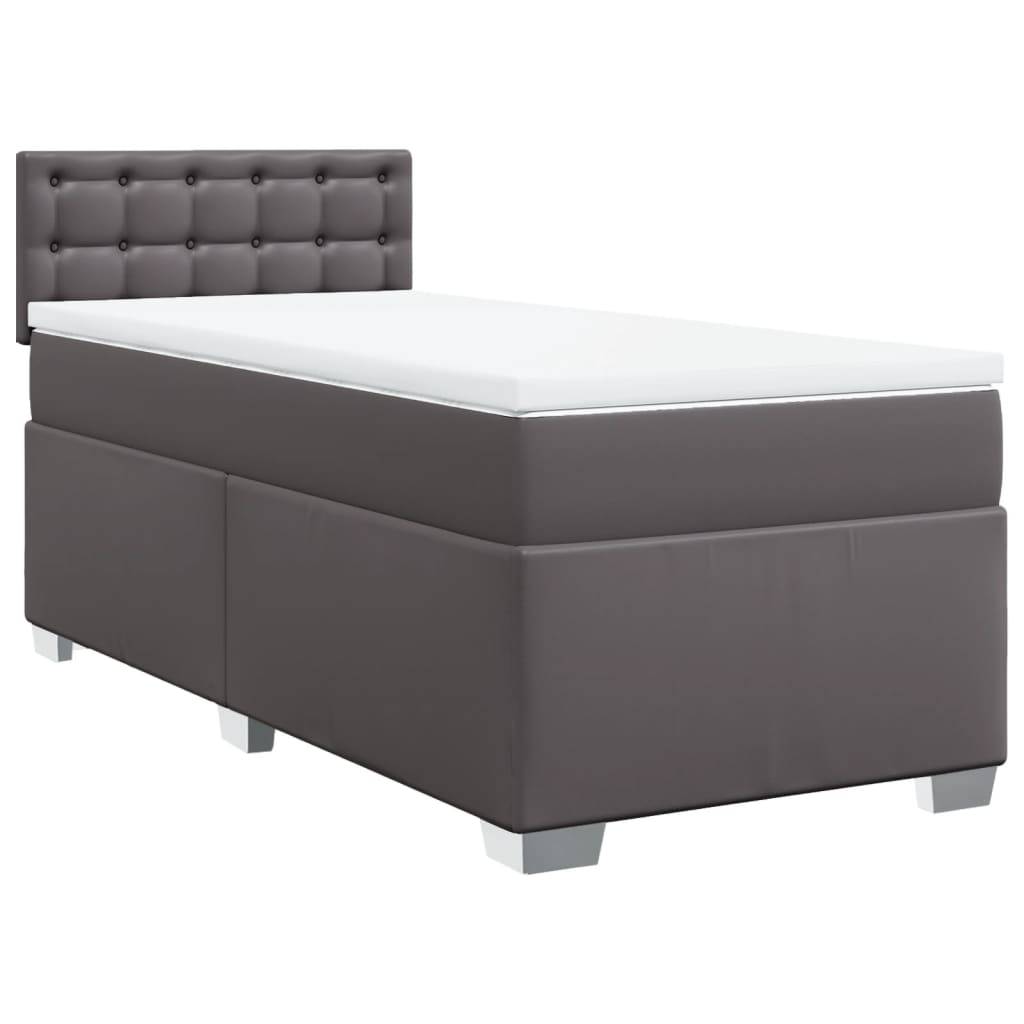 vidaXL Cama com molas/colchão 90x190 cm couro artificial cinzento