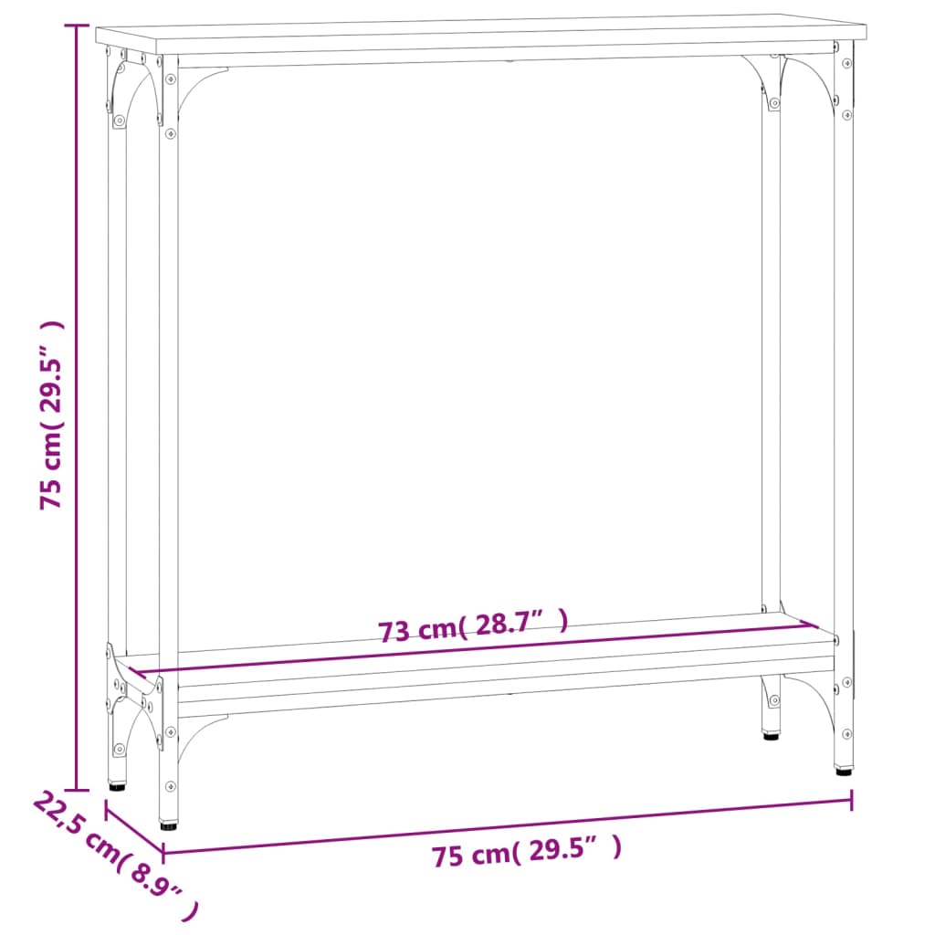 vidaXL Mesa consola 75x22,5x75 cm derivados de madeira carvalho sonoma