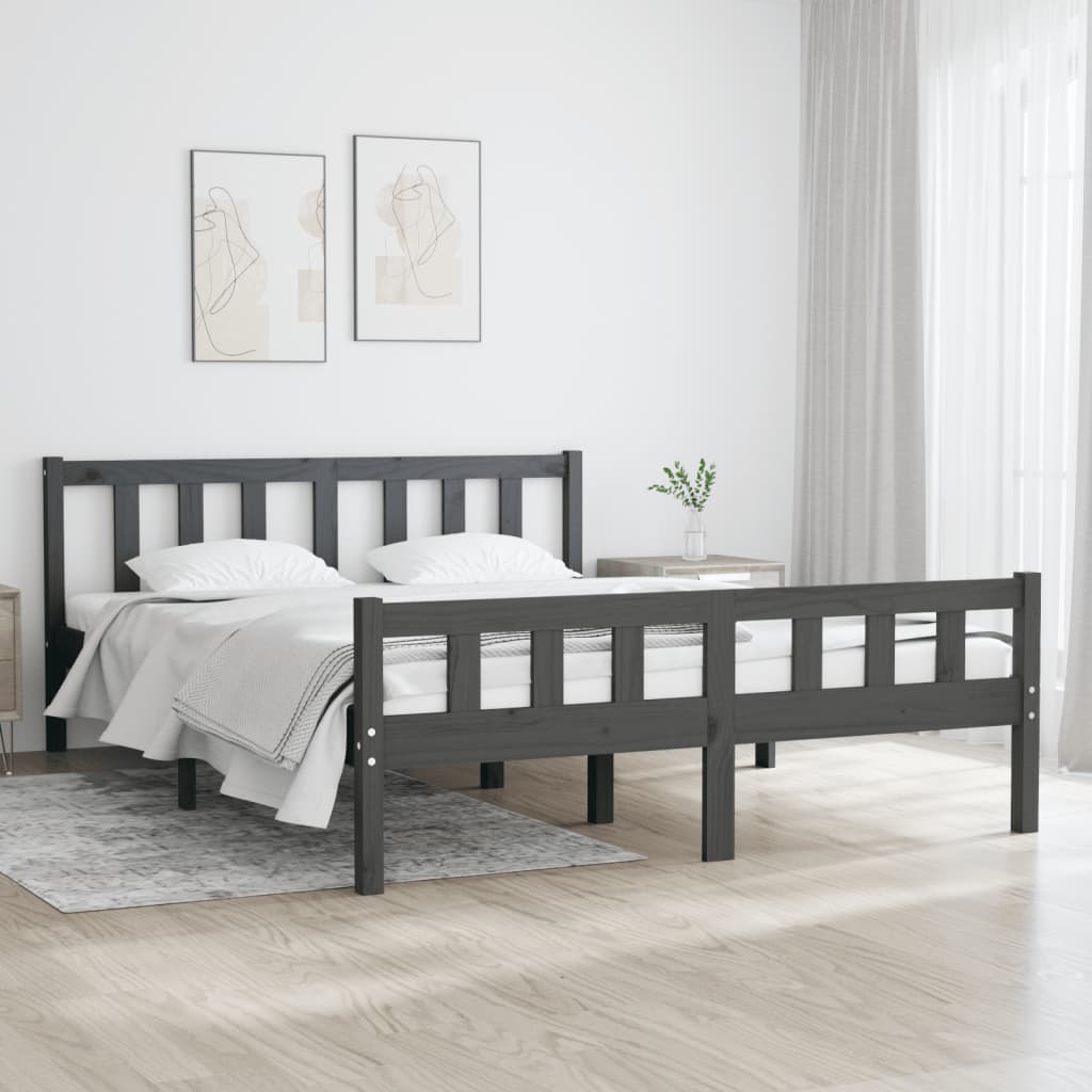 vidaXL Estrutura de cama casal 135x190 cm madeira maciça cinzento