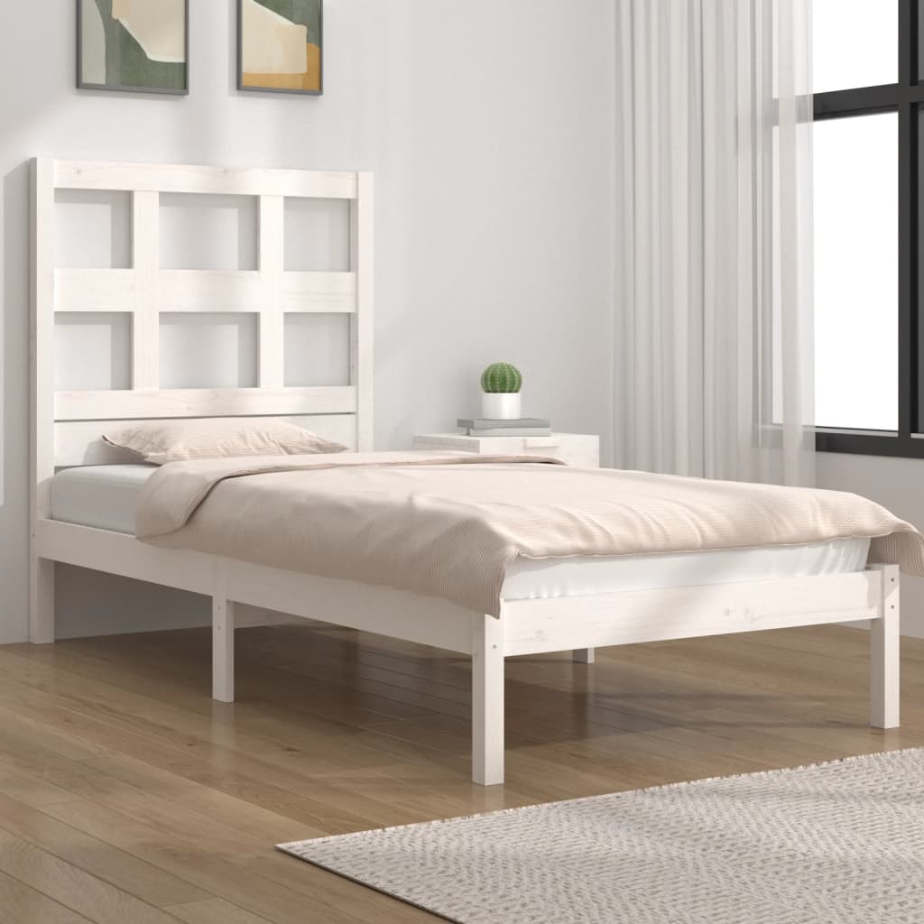 vidaXL Estrutura de cama solteiro 90x190 cm pinho maciço branco