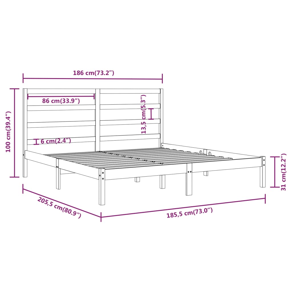 vidaXL Estrutura de cama super king 180x200 cm madeira maciça cinza