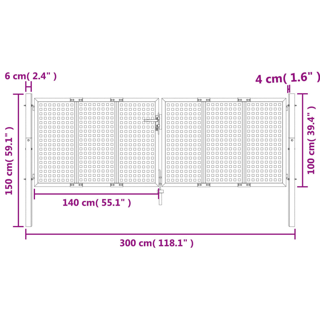 vidaXL Portão de jardim 300x150 cm aço antracite