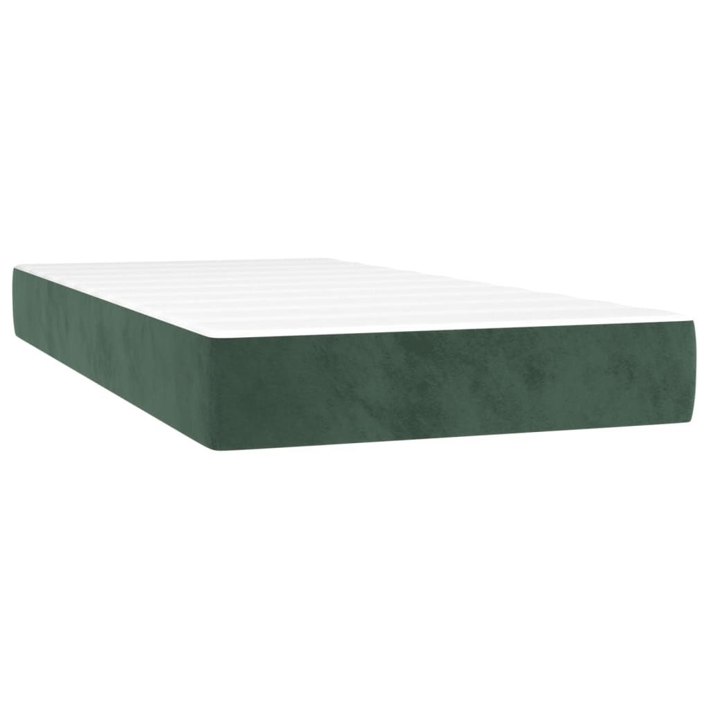 vidaXL Cama box spring c/ colchão/LED 90x200 cm veludo verde-escuro