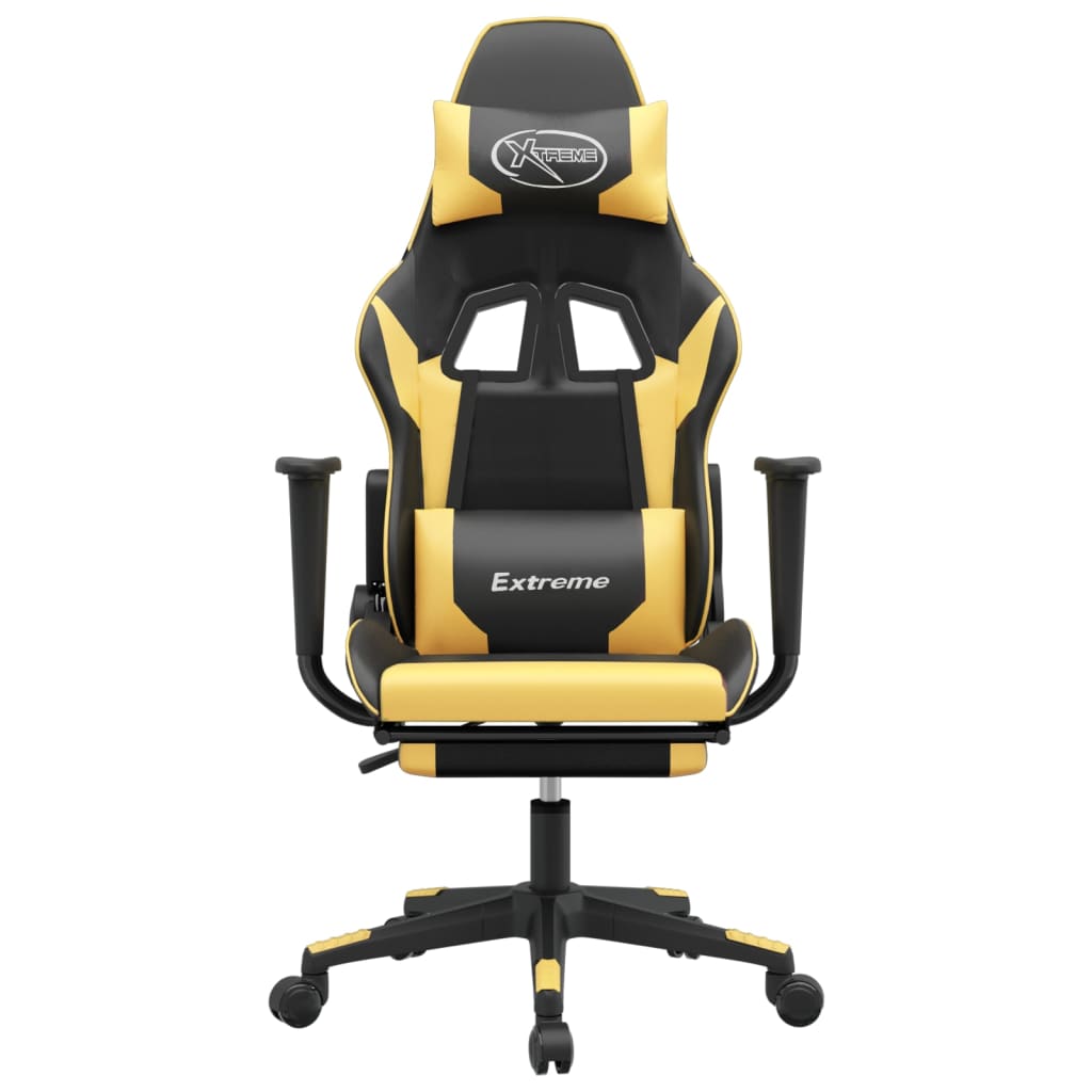 vidaXL Cadeira gaming massagens c/ apoio pés couro artif. Ouro/Preto