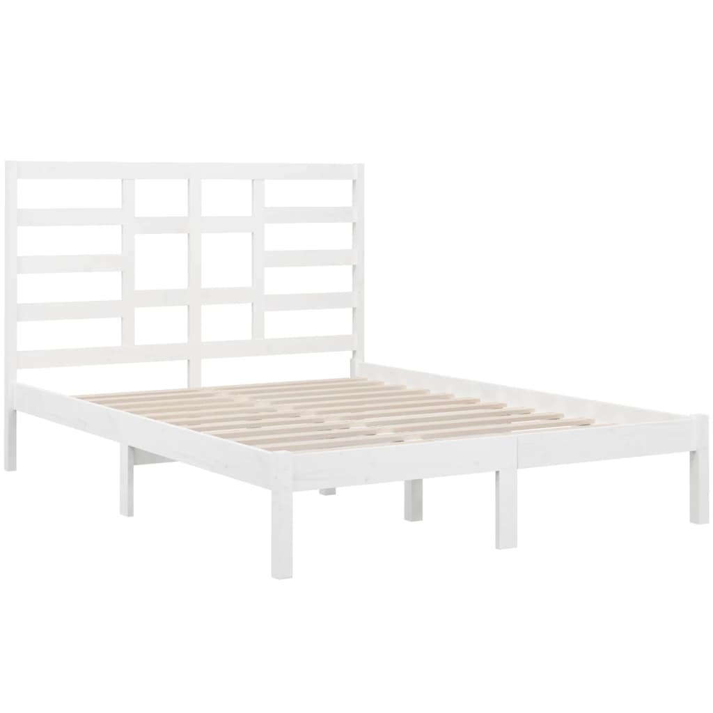 vidaXL Estrutura de cama casal 135x190 cm madeira maciça branco