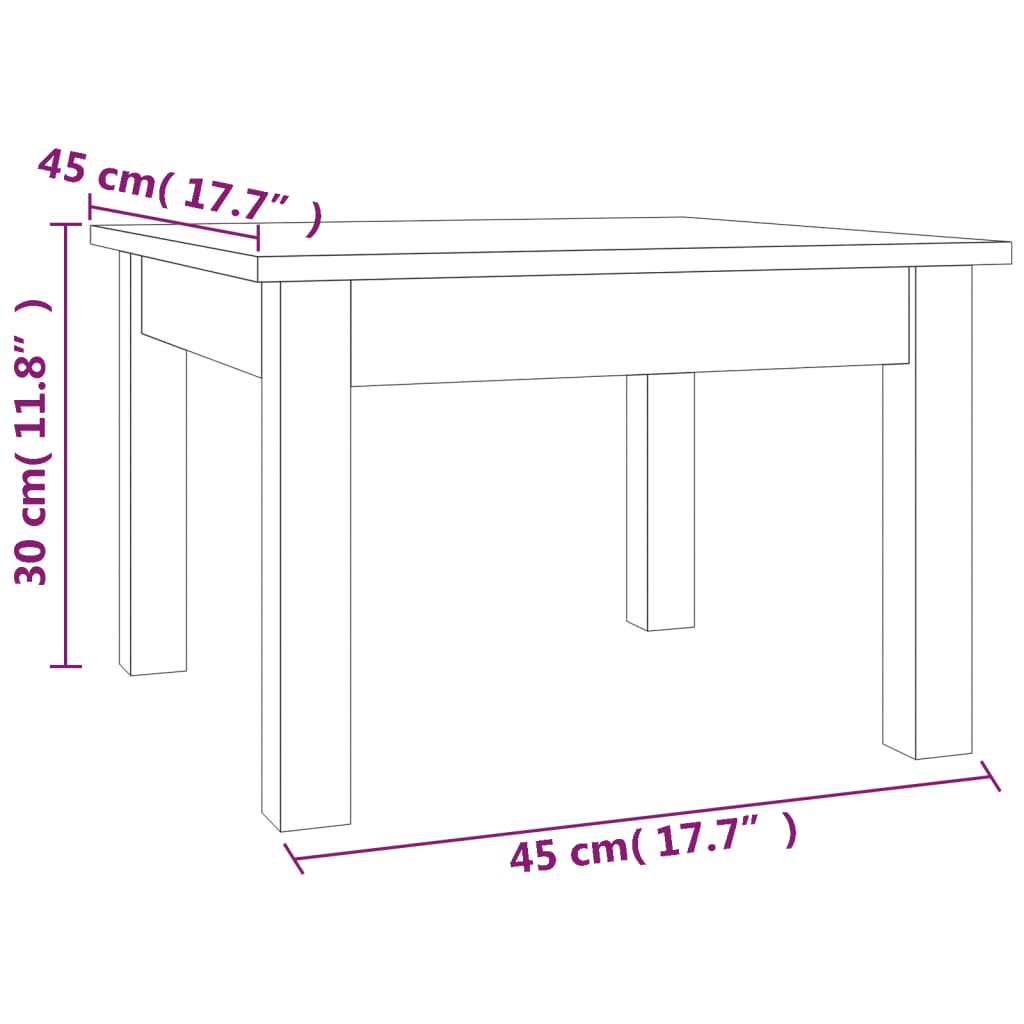 vidaXL Mesa de centro 45x45x30 cm pinho maciço