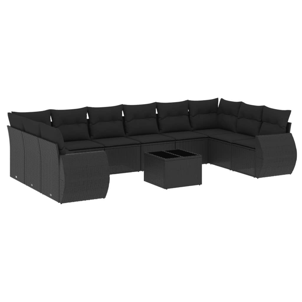 vidaXL 11 pcs conjunto sofás de jardim c/ almofadões vime PE preto