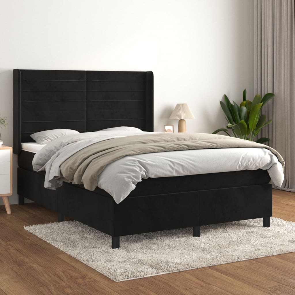 vidaXL Cama com molas/colchão 140x190 cm veludo preto