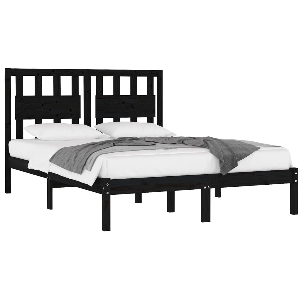 vidaXL Estrutura de cama pequena casal 120x190 cm pinho maciço preto