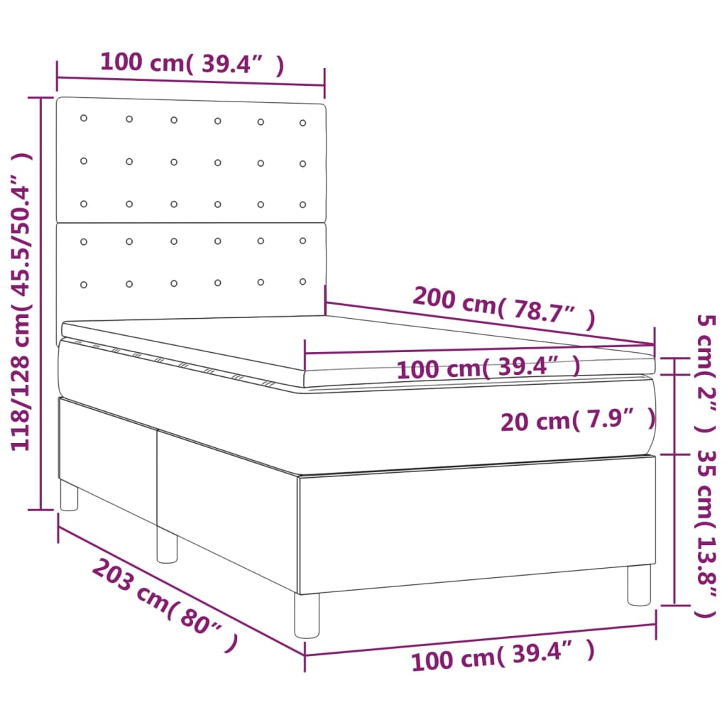 vidaXL Cama com molas/colchão 100x200 cm couro artificial branco