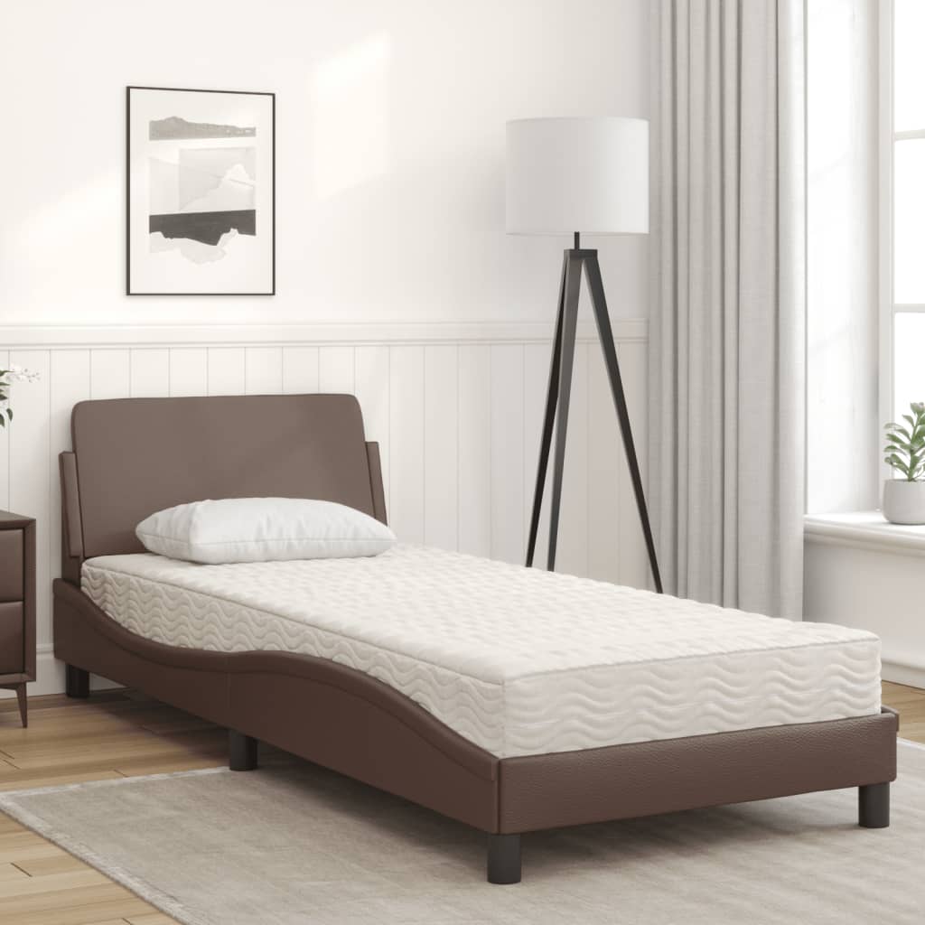 vidaXL Cama com colchão 80x200 cm couro artificial castanho