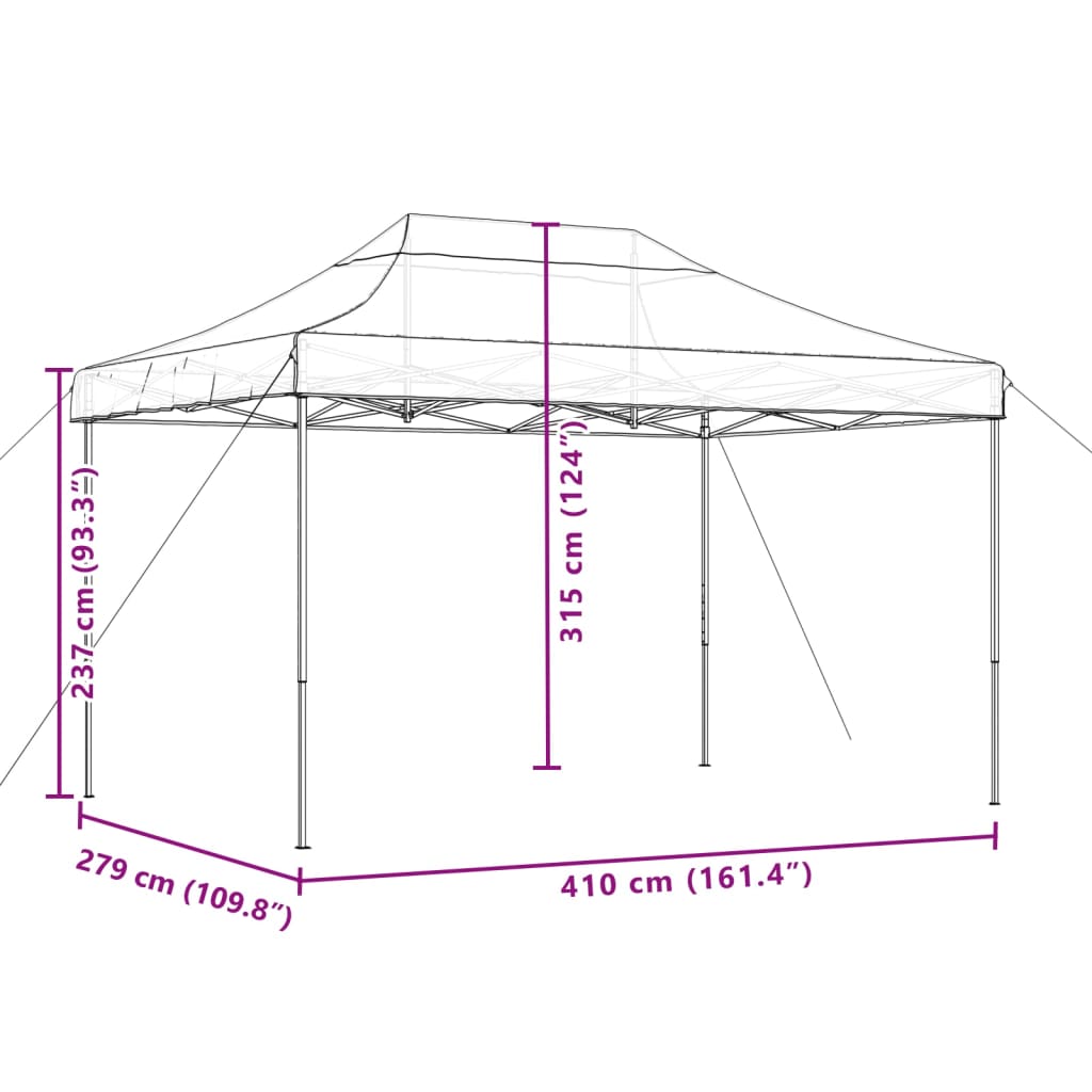 vidaXL Tenda para festas pop-up dobrável 410x279x315 cm preto