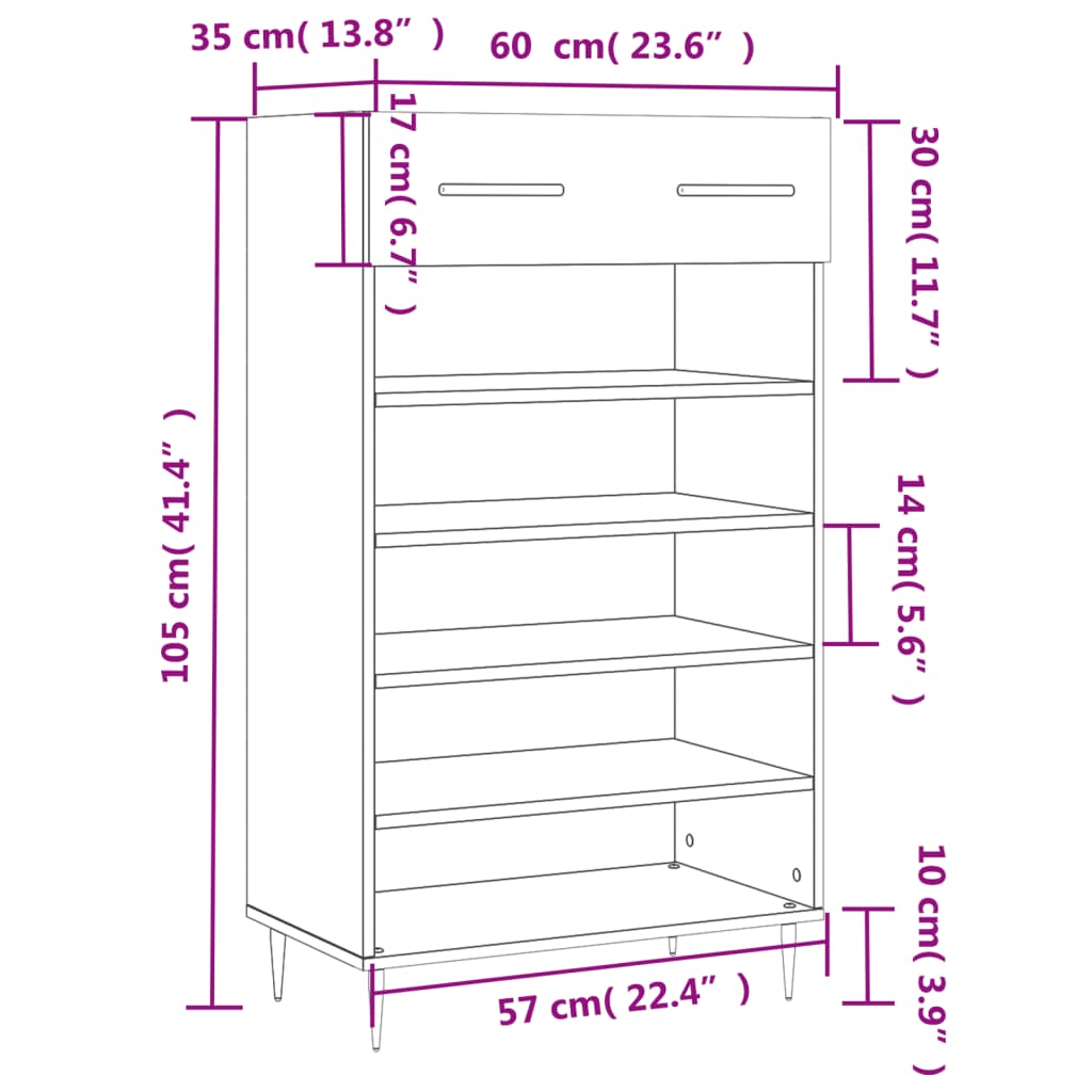 vidaXL Sapateira 60x35x105 cm derivados de madeira branco brilhante