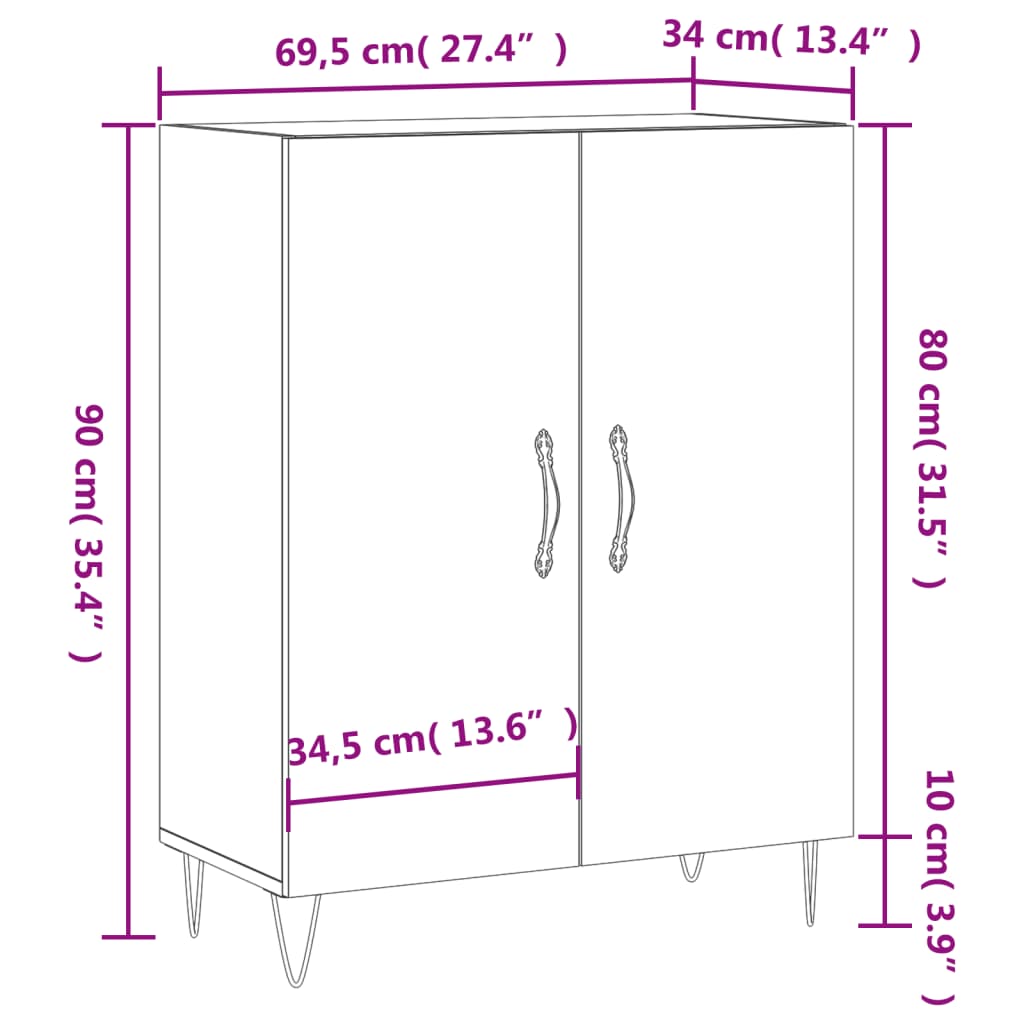 vidaXL Aparador 69,5x34x90 cm derivados de madeira cinzento sonoma