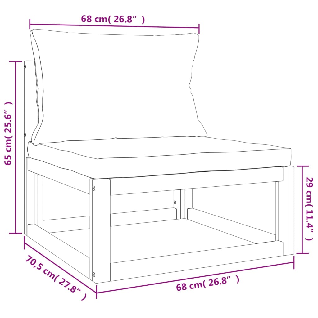 vidaXL 6pcs conj. lounge jardim madeira c/almofadões cinza-acastanhado