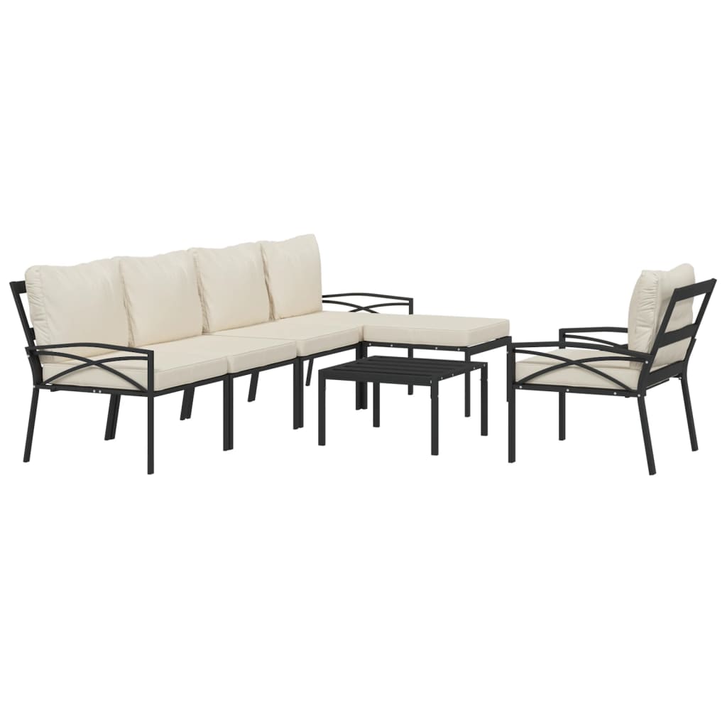 vidaXL 7 pcs conjunto lounge de jardim aço c/ almofadões areia