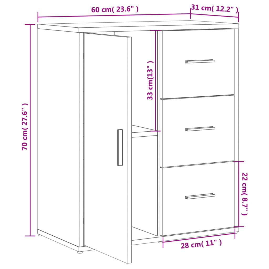 vidaXL Aparadores 2 pcs 60x31x70 cm derivados madeira cinzento sonoma