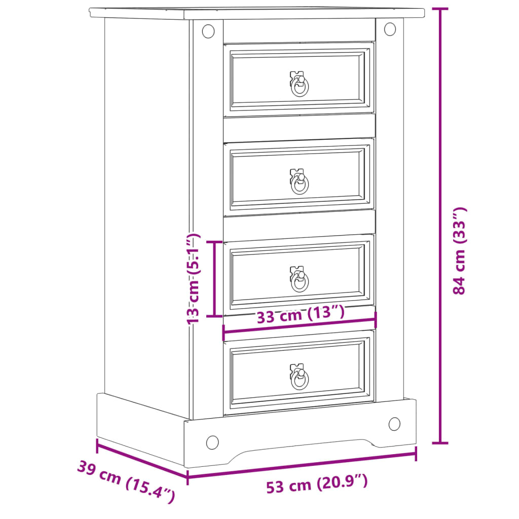 vidaXL Mesa de cabeceira Corona 53x39x84 cm madeira de pinho maciça