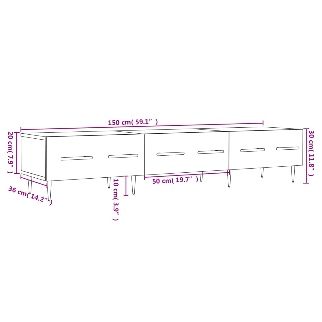 vidaXL Móvel de TV 150x36x30 cm derivados de madeira cinzento sonoma