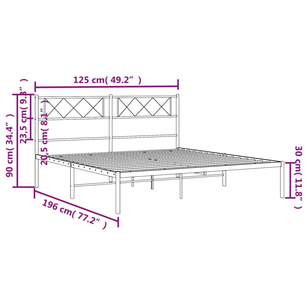 vidaXL Estrutura de cama com cabeceira 120x190 cm metal preto