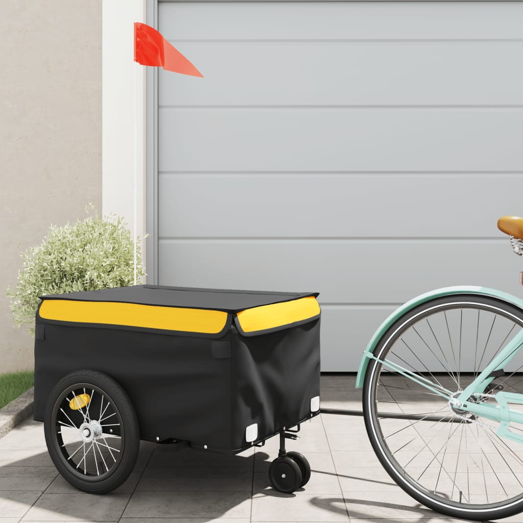 vidaXL Reboque para bicicleta 45 kg ferro preto e amarelo