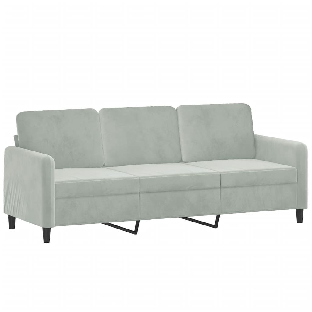 vidaXL Sofá 3 lugares + almofadas decorativas 180cm veludo cinza-claro