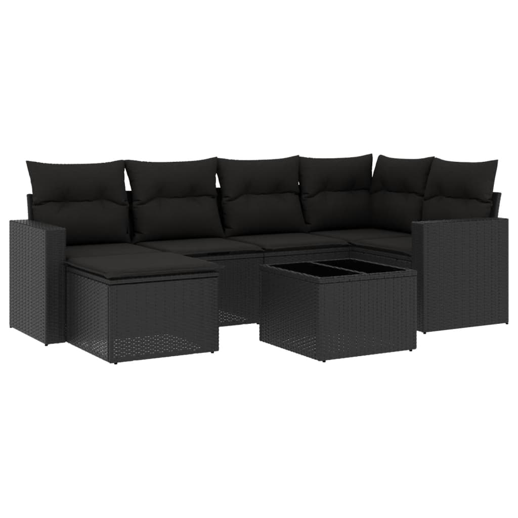 vidaXL 7 pcs conjunto de sofás p/ jardim c/ almofadões vime PE preto