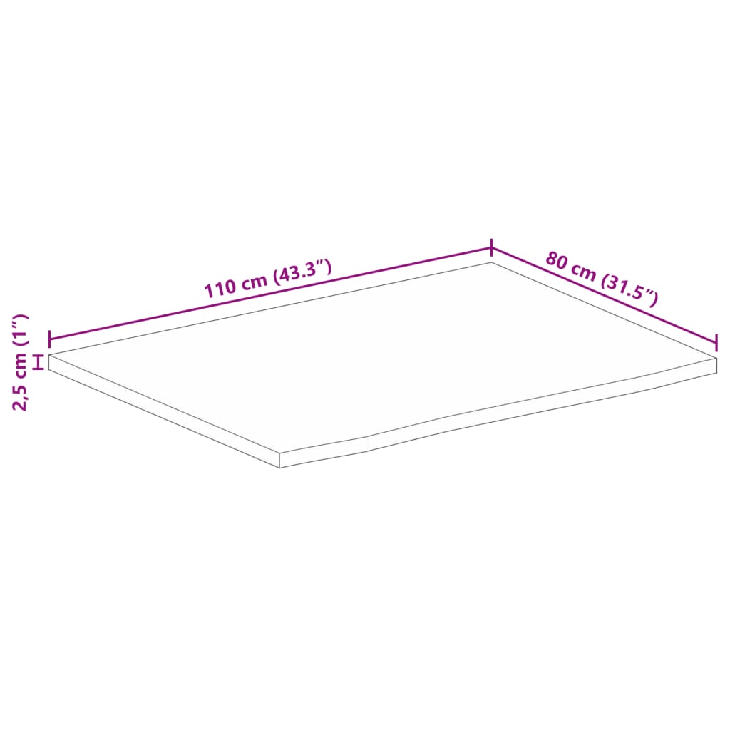 vidaXL Tampo de mesa c/ borda viva 110x80x2,5 cm mangueira maciça