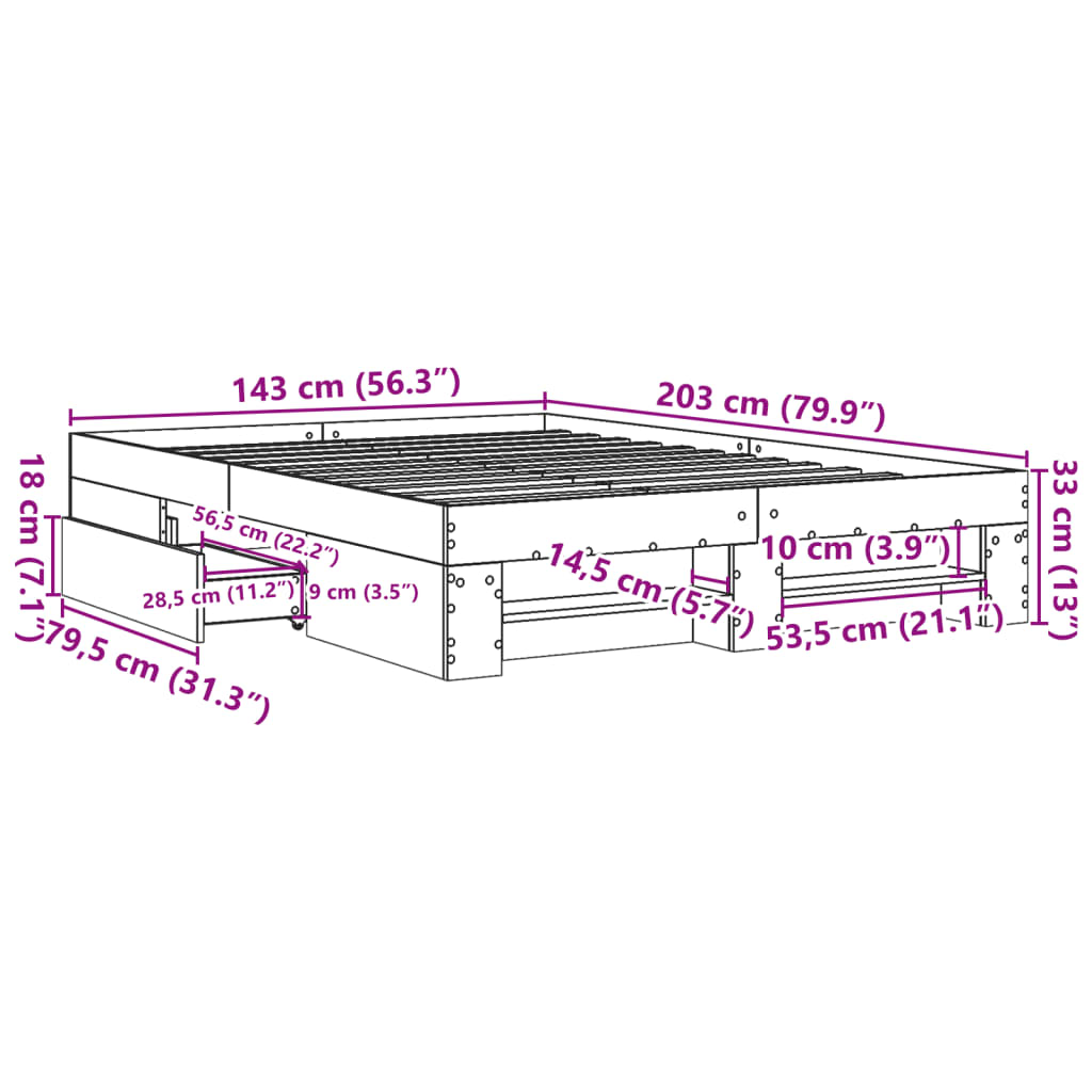 vidaXL Estrutura de cama 140x200 cm derivados de madeira cinza sonoma