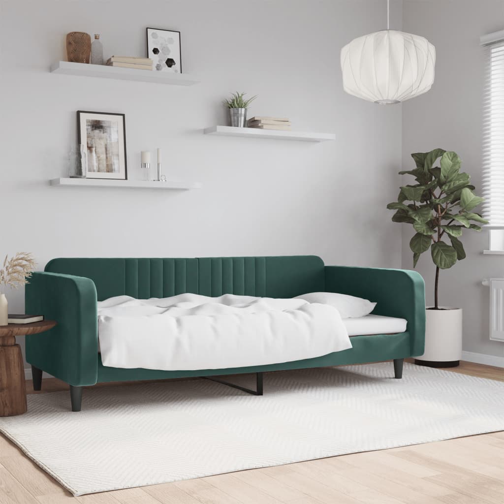 vidaXL Sofá-cama 90x200 cm veludo verde-escuro