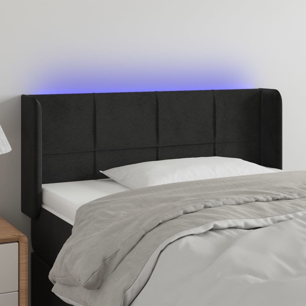 vidaXL Cabeceira de cama c/ luzes LED veludo 93x16x78/88 cm preto