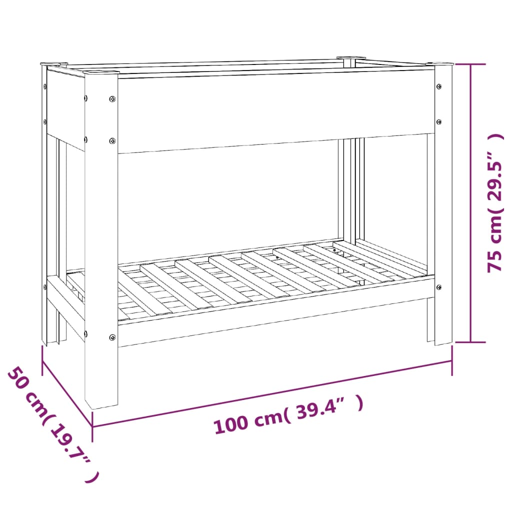 vidaXL Canteiro elevado jardim c/ prateleira 100x50x75 cm WPC cinzento