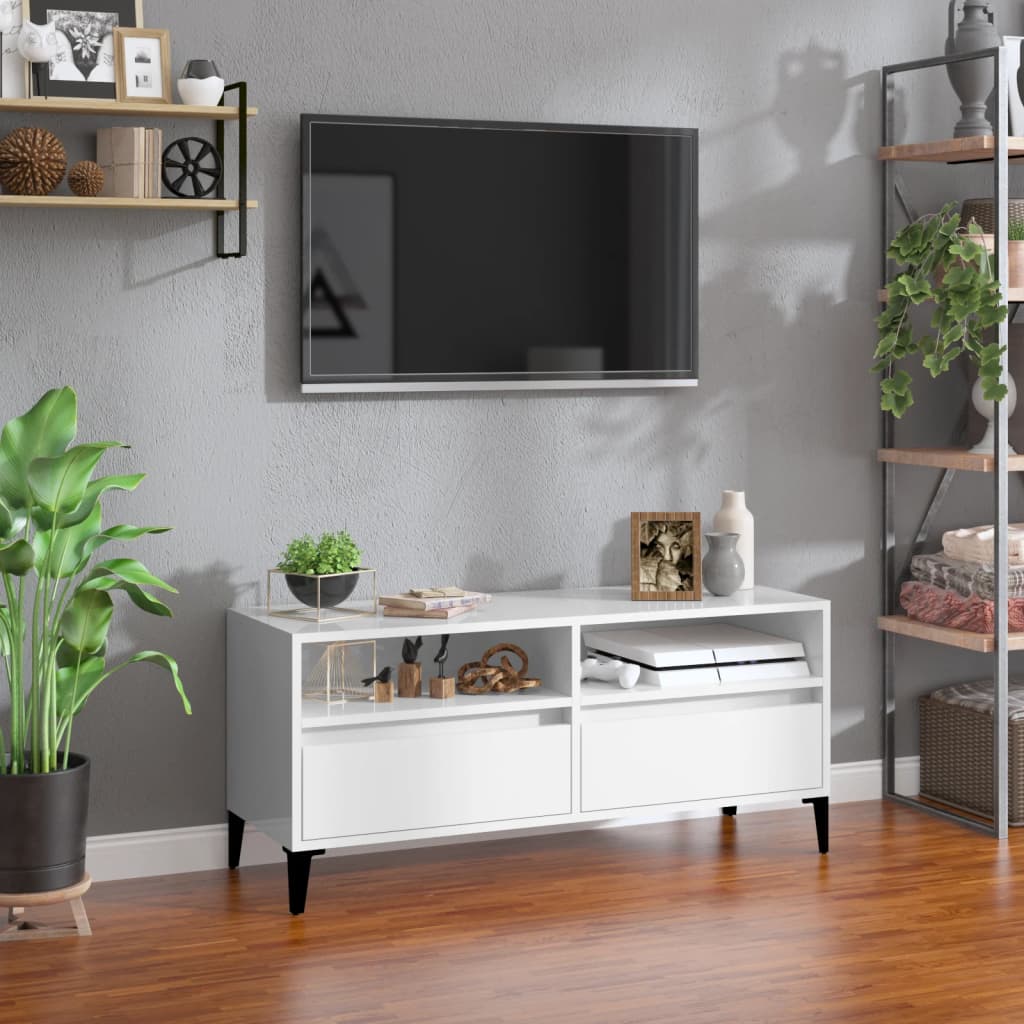 vidaXL Móvel p/ TV 100x34,5x44,5 cm derivados madeira branco brilhante