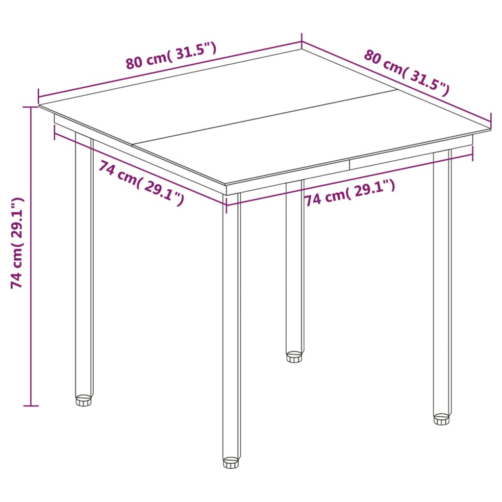 vidaXL 3 pcs conjunto de jantar p/ jardim c/ almofadões vime PE/vidro