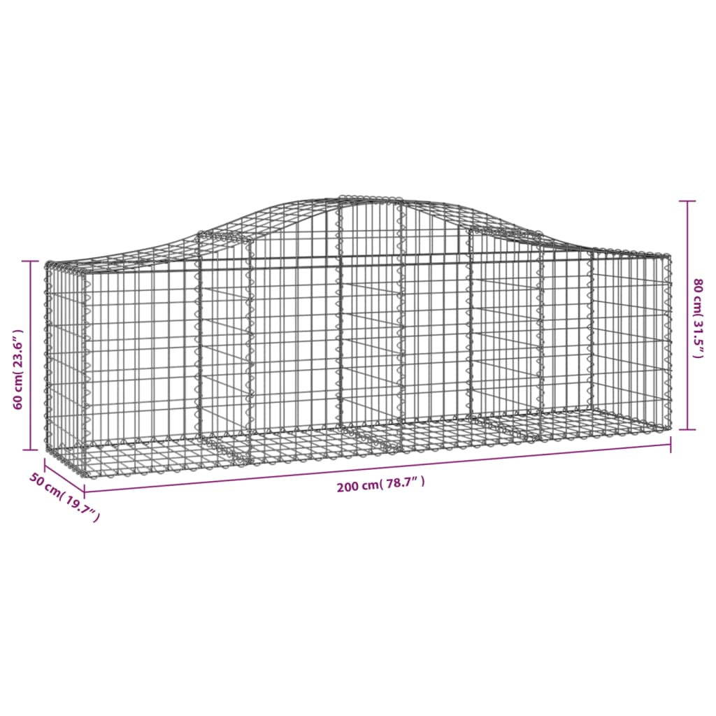 vidaXL Cestos gabião arqueados 30pcs 200x50x60/80 cm ferro galvanizado