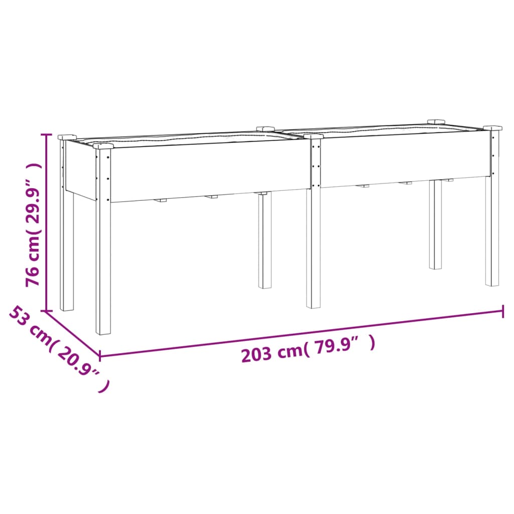 vidaXL Vaso/floreira c/ forro 203x53x76 cm madeira de abeto maciça