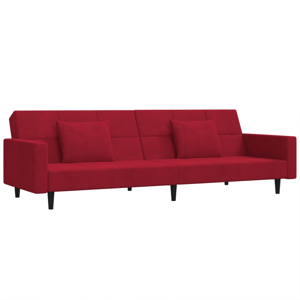 vidaXL Sofá-cama 2 lugares com duas almofadas veludo vermelho tinto