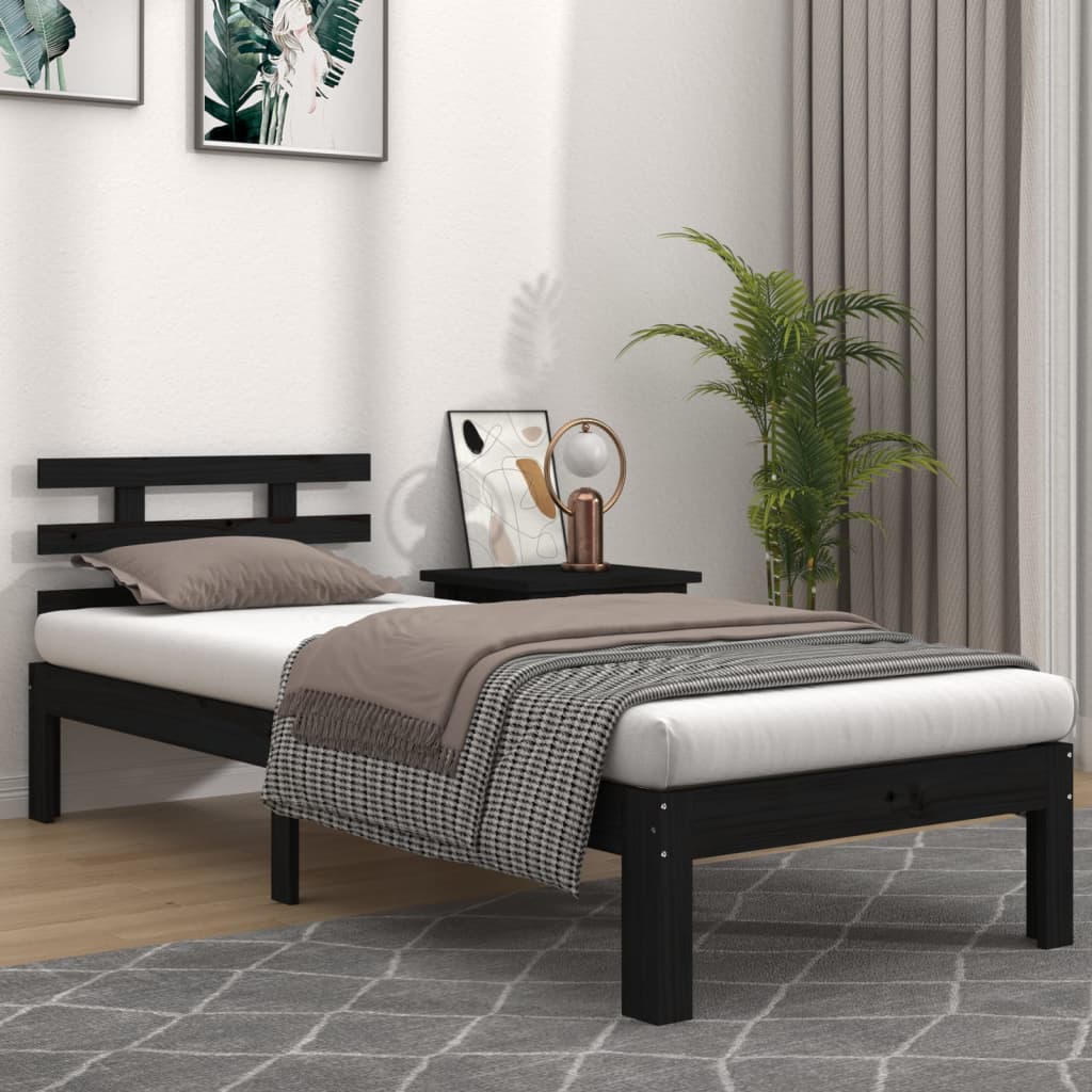 vidaXL Estrutura de cama solteiro 90x190 cm madeira maciça preto