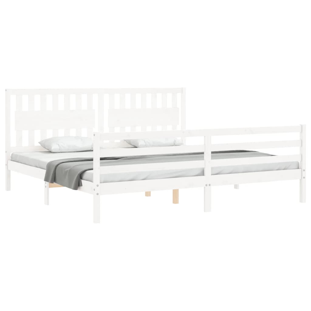 vidaXL Estrutura de cama com cabeceira 200x200cm madeira maciça branco