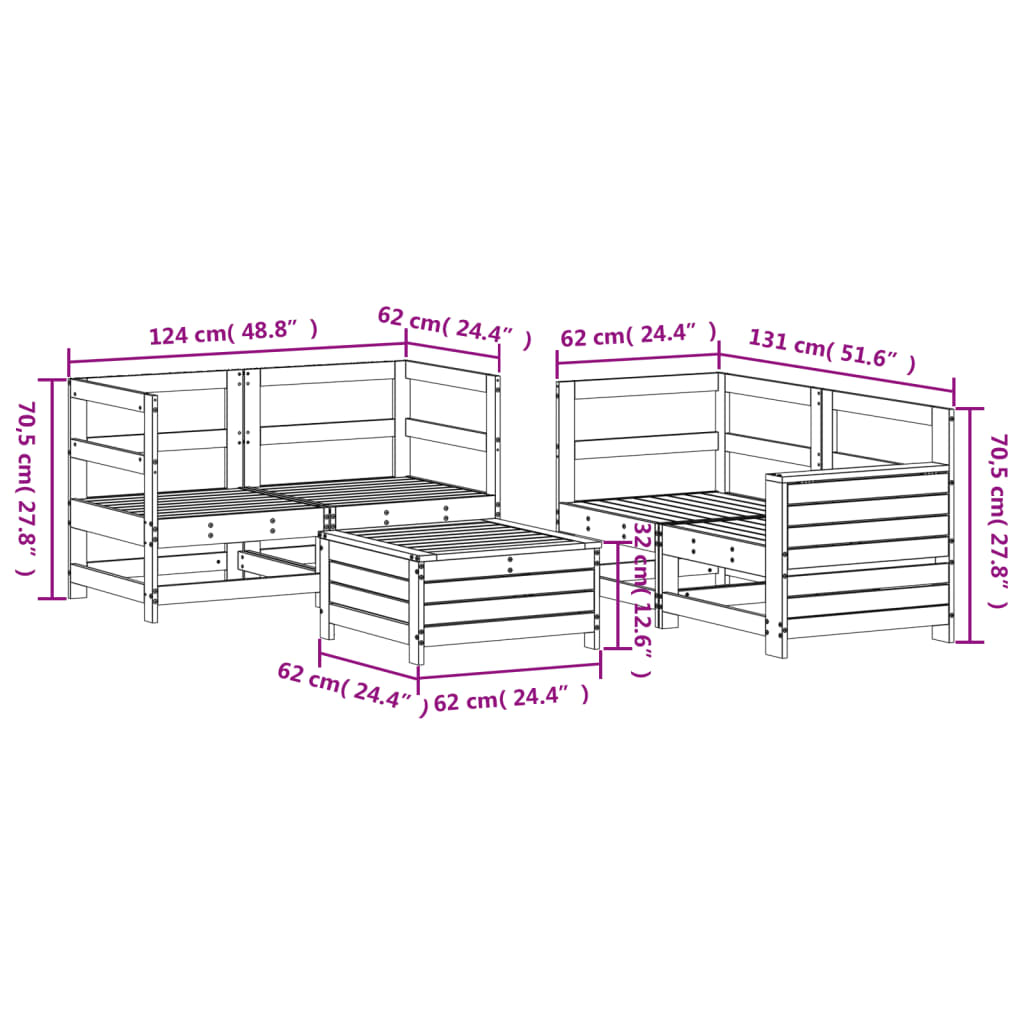 vidaXL 5 pcs conjunto de sofás para jardim madeira de pinho impregnada