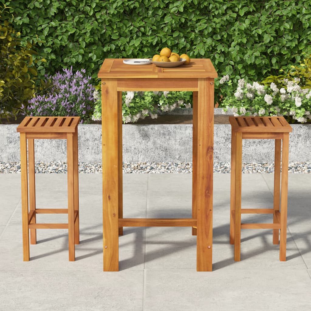 vidaXL Conjunto de bar para jardim 3 pcs madeira de acácia maciça