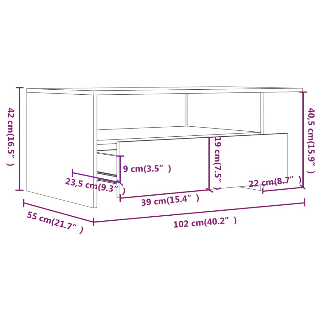 vidaXL Mesa de centro 102x55x42 cm derivados de madeira branco