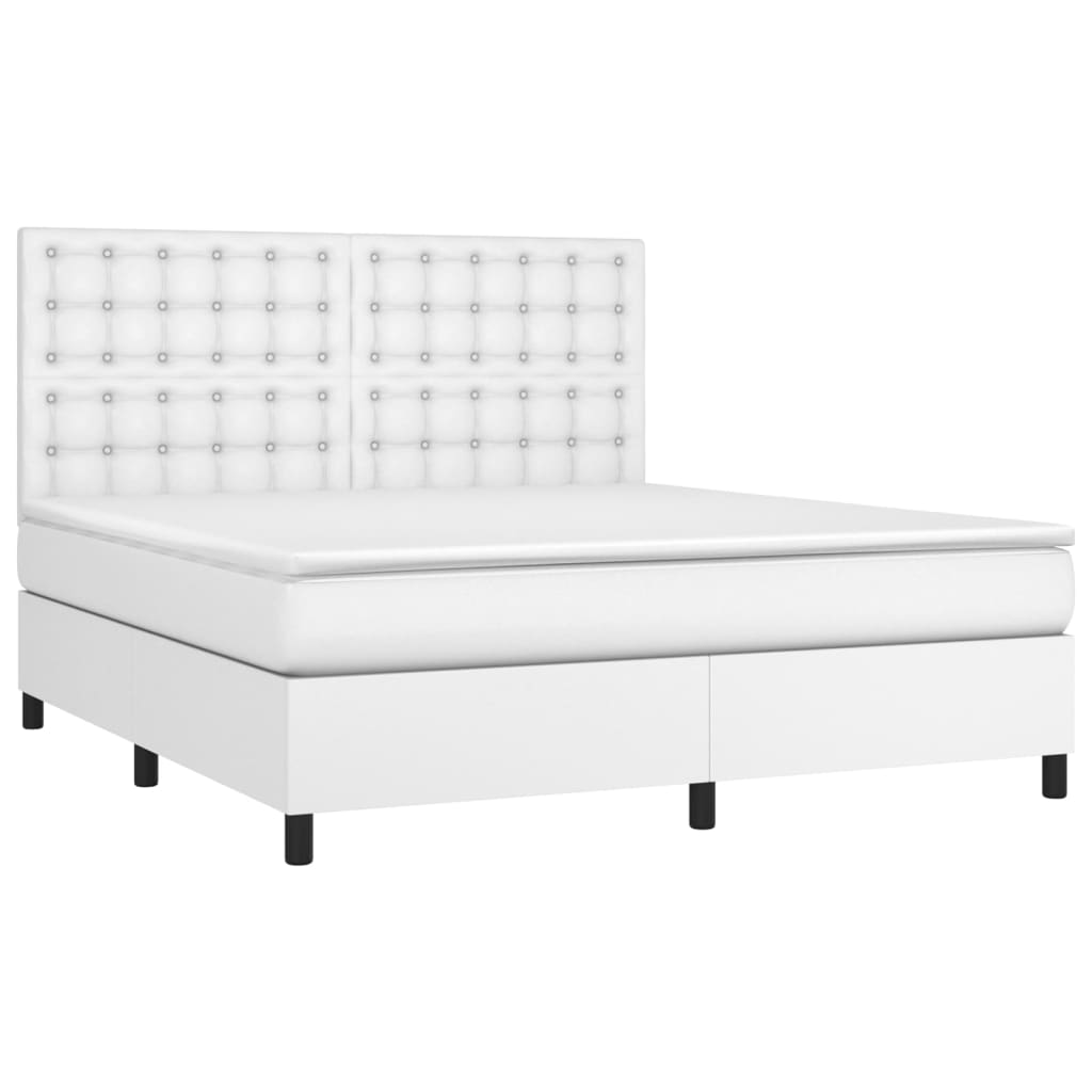 vidaXL Cama box spring c/colchão/LED 180x200cm couro artificial branco